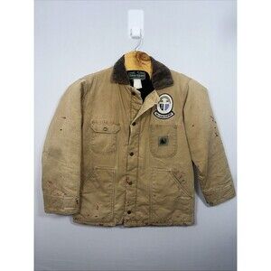 Berne Duck Chore Coat XL Brown Insulated Work Jacket Corduroy Collar Stains